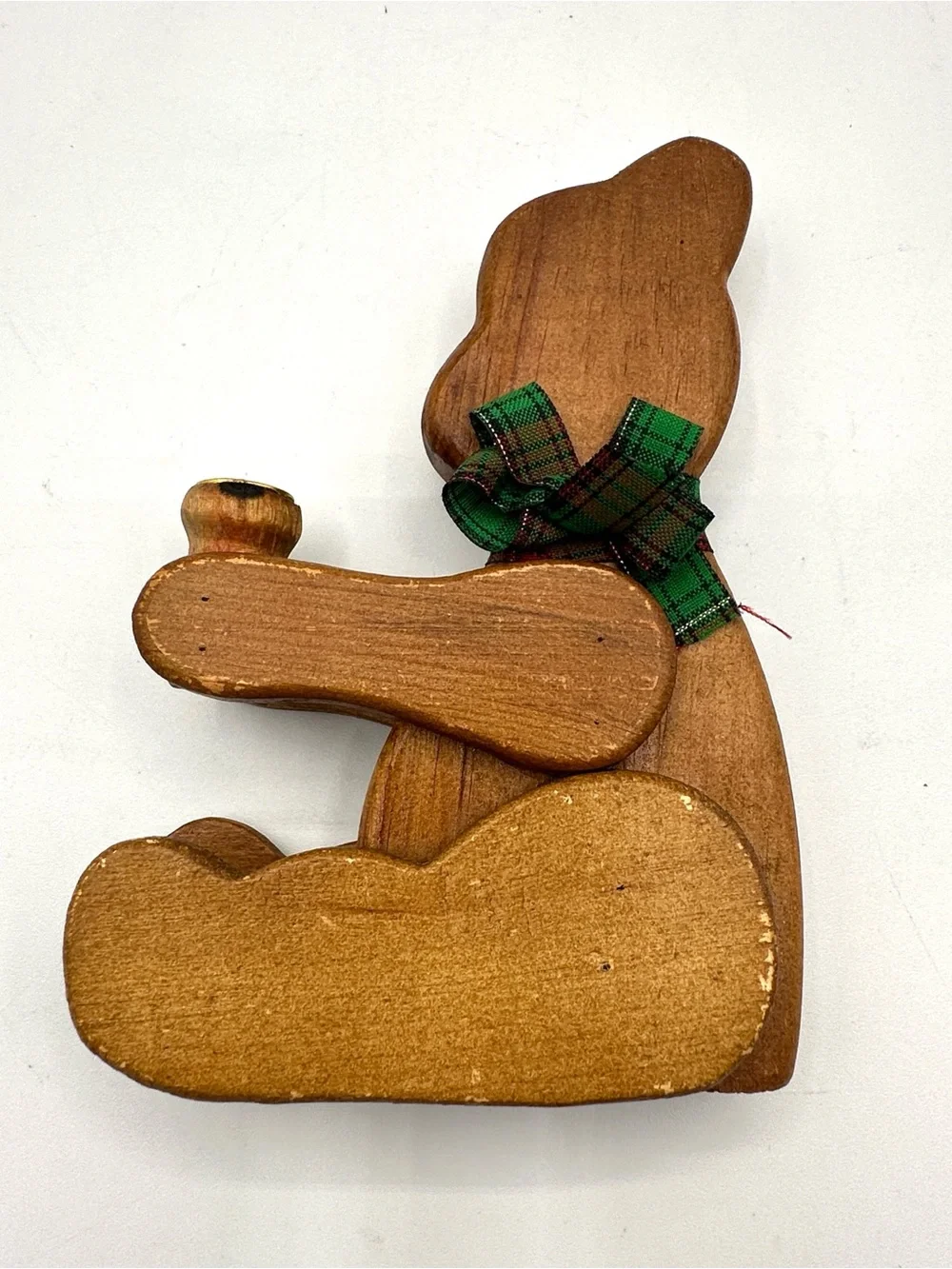 Hand Crafted Wooden Bear Candle Holder & Duck that holds cards. Folk Art
